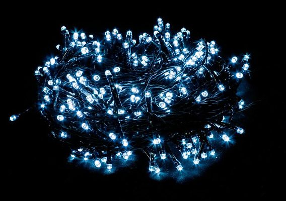 Светодиодная гирлянда нить 100 м, белый холодный 800 LED, статичный с FLASH эффектом, провод черный,